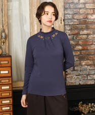 GJKAD33110 Jocomomola(ホコモモラ) ベアスムース 配色刺繍カットソー ブルー