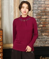 GJKAD33110 Jocomomola(ホコモモラ) ベアスムース 配色刺繍カットソー パープル