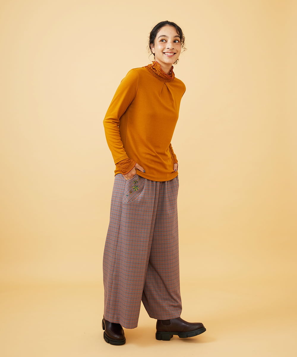 GJKAD34110 Jocomomola(ホコモモラ) ベアスムース ハイネックレースカットソー オレンジ