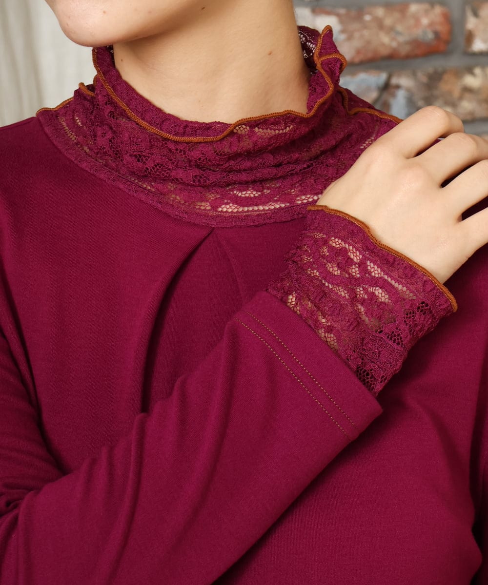 GJKAD34110 Jocomomola(ホコモモラ) ベアスムース ハイネックレースカットソー オレンジ