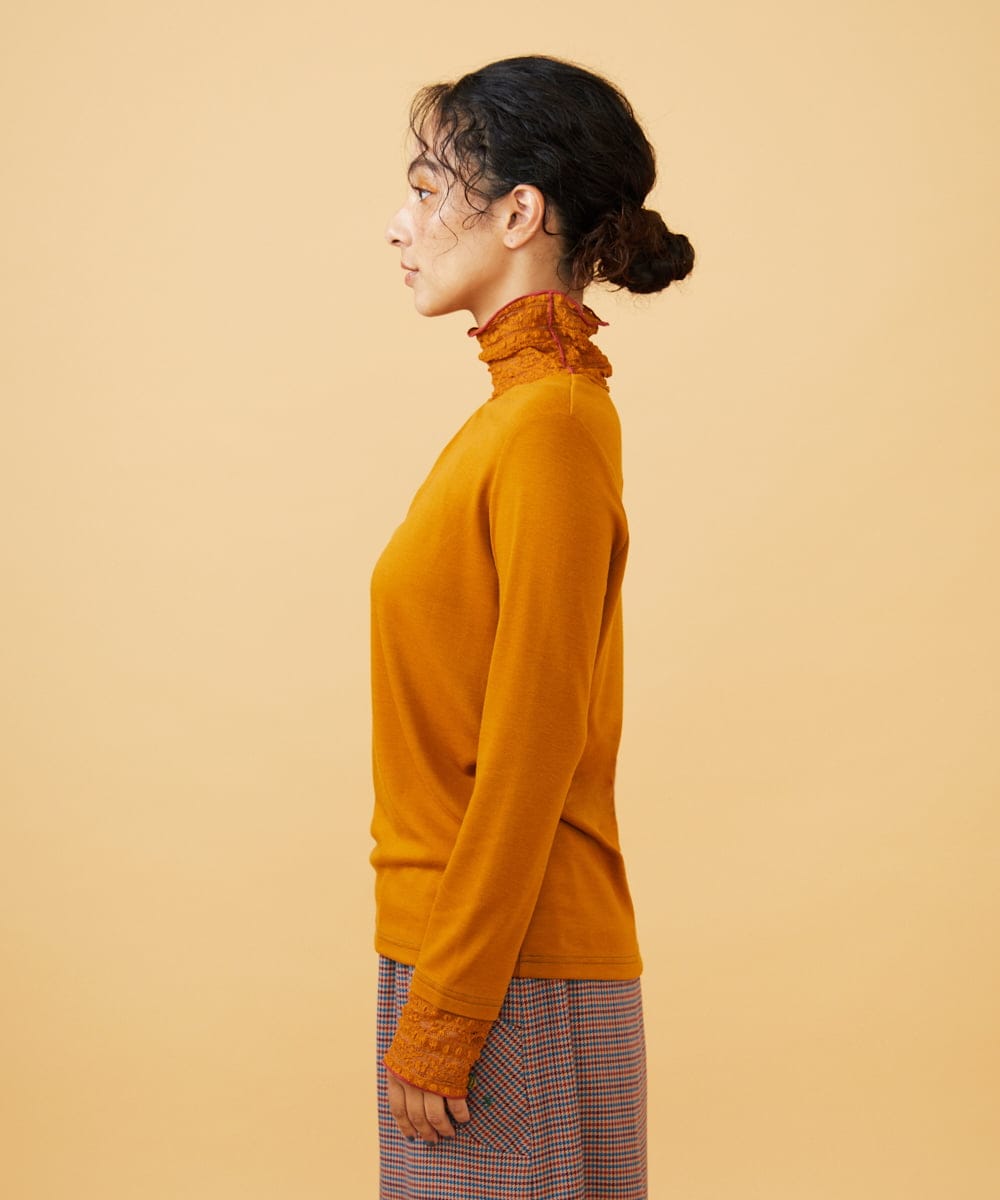 GJKAD34110 Jocomomola(ホコモモラ) ベアスムース ハイネックレースカットソー オレンジ