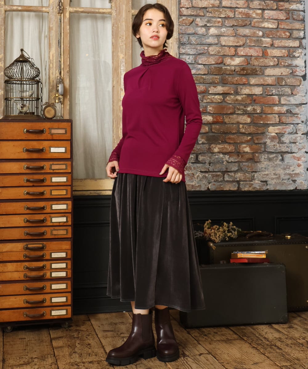 GJKAD34110 Jocomomola(ホコモモラ) ベアスムース ハイネックレースカットソー オレンジ