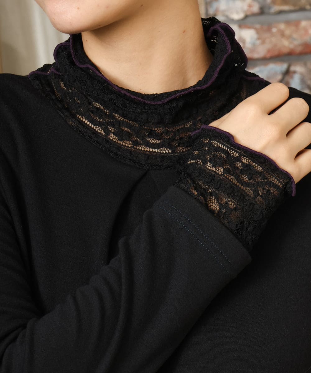 GJKAD34110 Jocomomola(ホコモモラ) ベアスムース ハイネックレースカットソー オレンジ