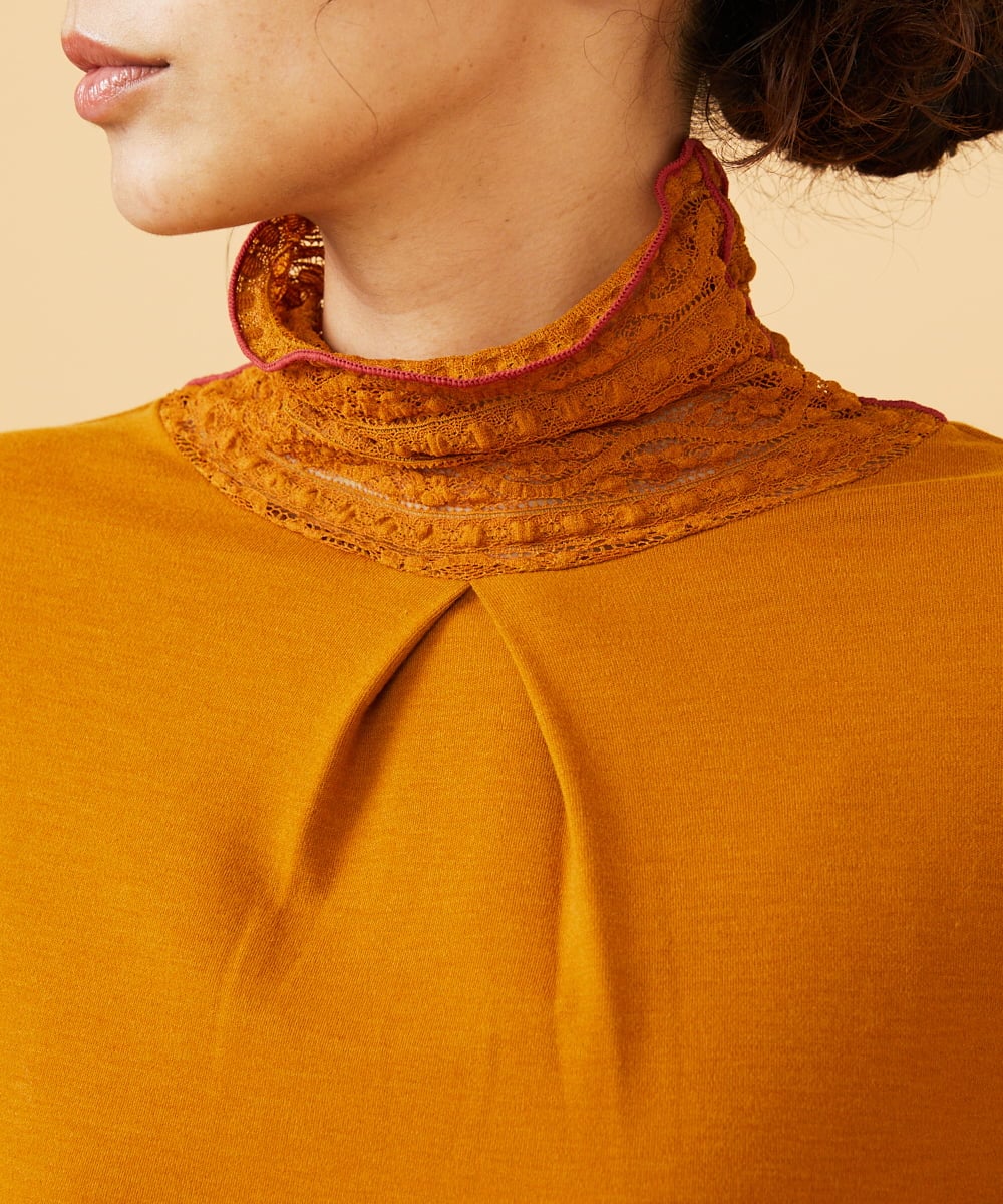 GJKAD34110 Jocomomola(ホコモモラ) ベアスムース ハイネックレースカットソー オレンジ