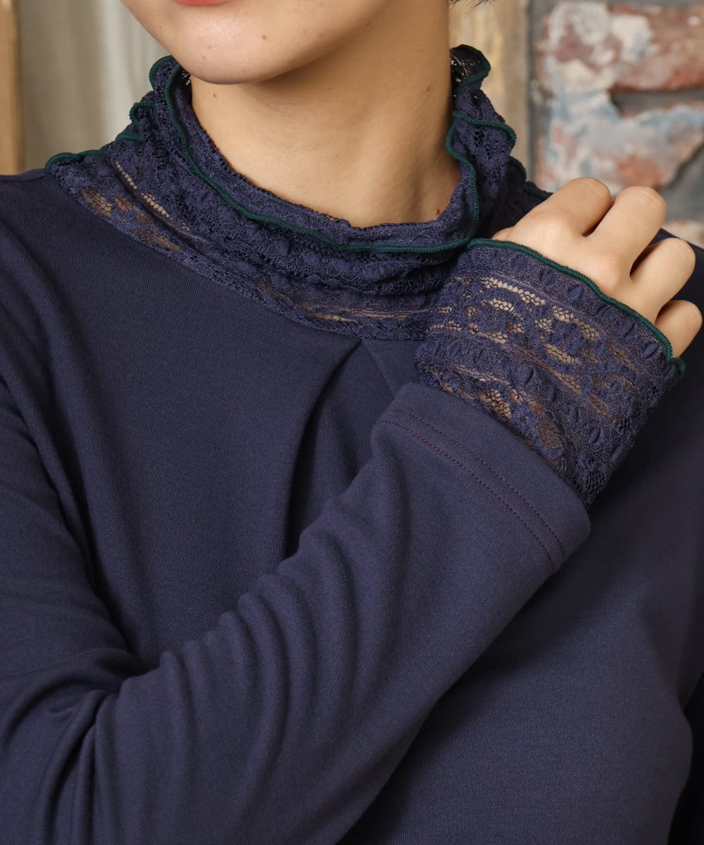 GJKAD34110 Jocomomola(ホコモモラ) ベアスムース ハイネックレースカットソー オレンジ