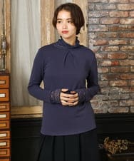 GJKAD34110 Jocomomola(ホコモモラ) ベアスムース ハイネックレースカットソー ブルー