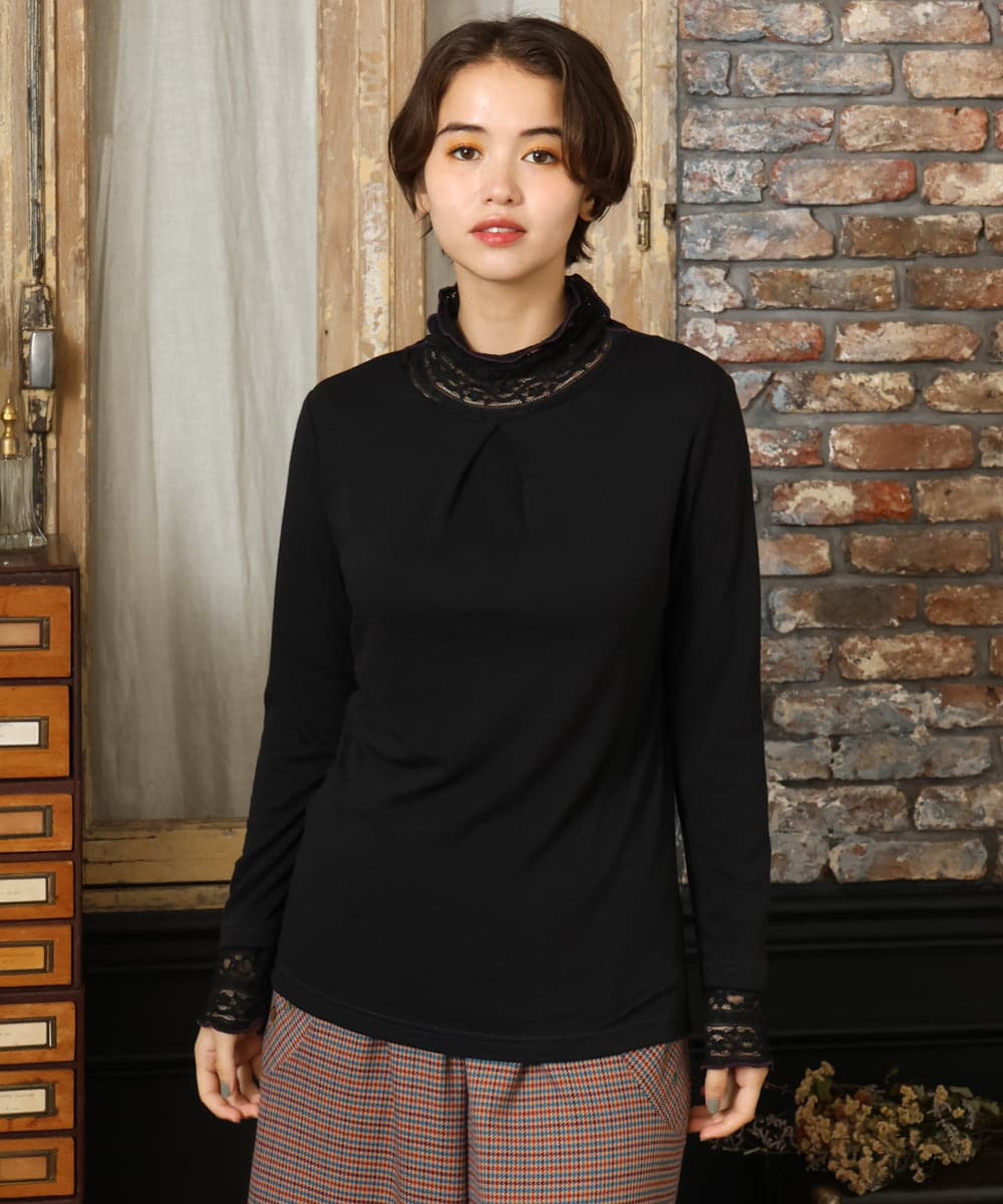 GJKAD34110 Jocomomola 【新色追加】ベアスムース ハイネックレースカットソー