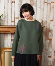 GJKAE37170 Jocomomola(ホコモモラ) Florecer フラワー刺繍プルオーバーカットソー グリーン