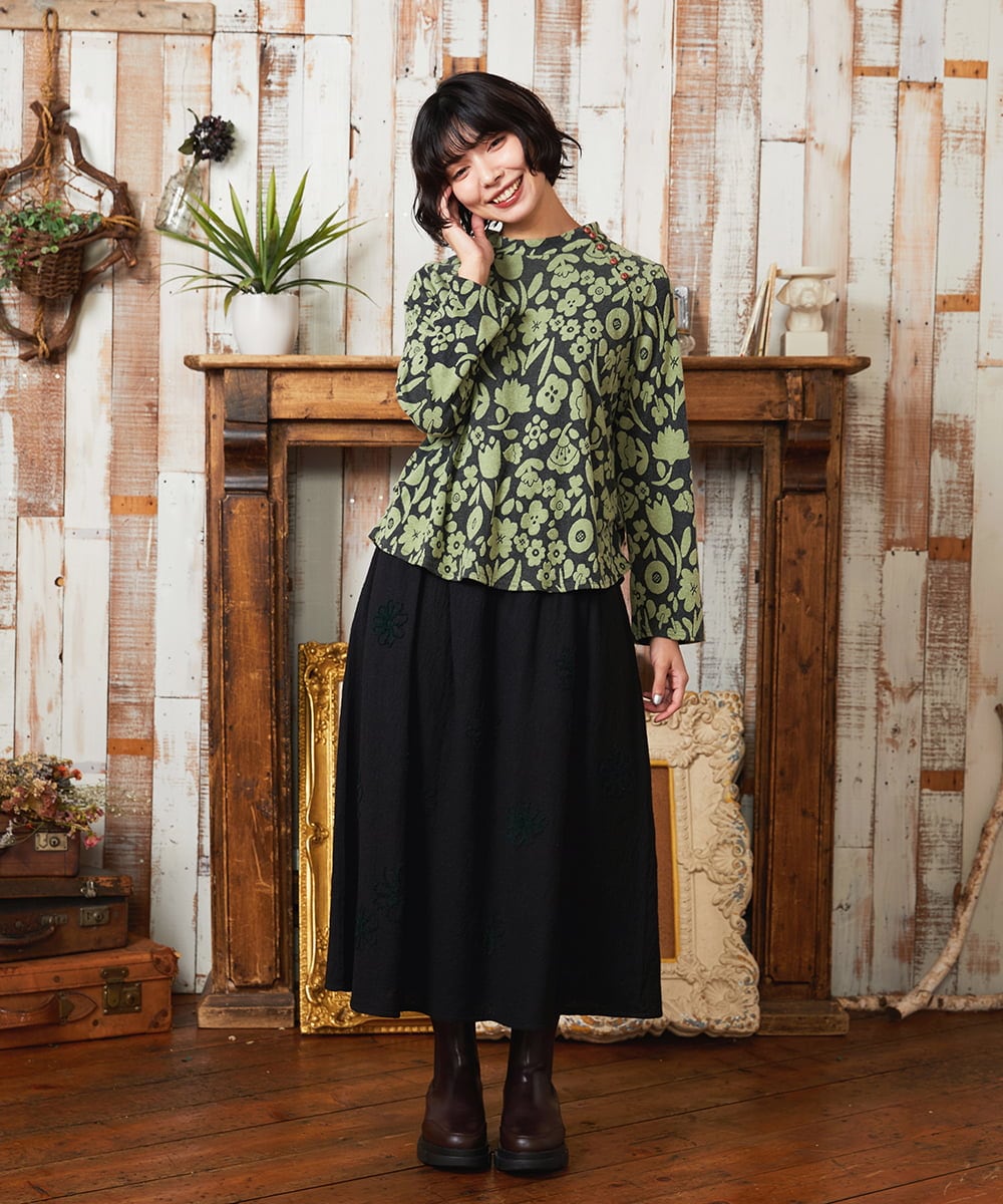 GJKAE38200 Jocomomola(ホコモモラ) Paseo de las flores フラワージャカードカットソー ブルー