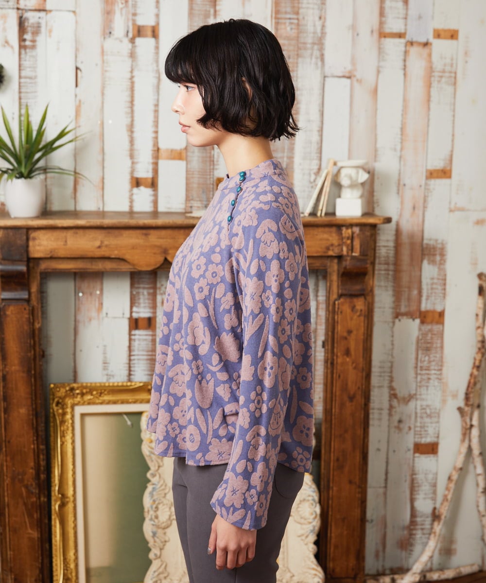 GJKAE38200 Jocomomola(ホコモモラ) Paseo de las flores フラワージャカードカットソー ブルー