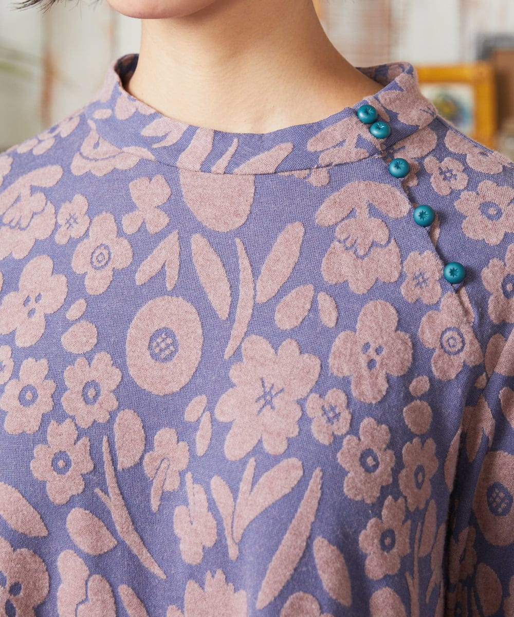 GJKAE38200 Jocomomola(ホコモモラ) Paseo de las flores フラワージャカードカットソー ブルー