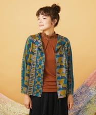 GJKAG35200 Jocomomola(ホコモモラ) 【日本製/2WAY】Afelpado 幾何柄起毛ジャカードカットソー ブルー