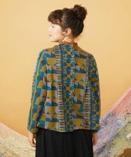 GJKAG35200 Jocomomola(ホコモモラ) 【日本製/2WAY】Afelpado 幾何柄起毛ジャカードカットソー ブルー