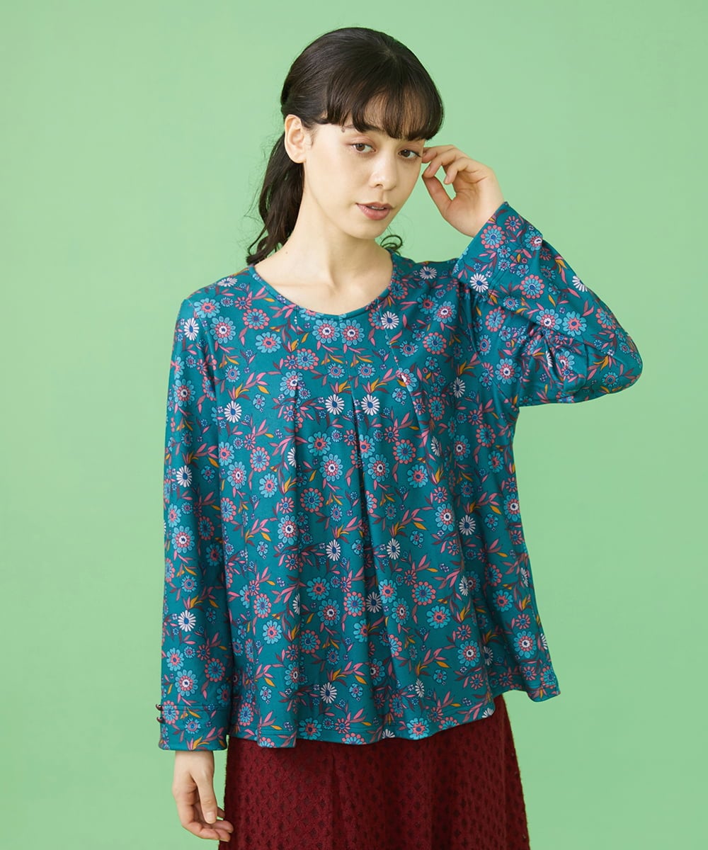 GJKAV33160 Jocomomola(ホコモモラ) Napo フラワープリントカットソー ブルー
