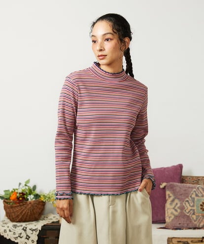 GJKCD31130 Jocomomola Dentado ボーダーハイネックカットソー