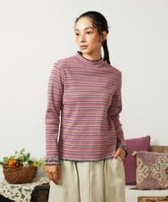 GJKCD31130 Jocomomola(ホコモモラ) Dentado ボーダーハイネックカットソー ピンク