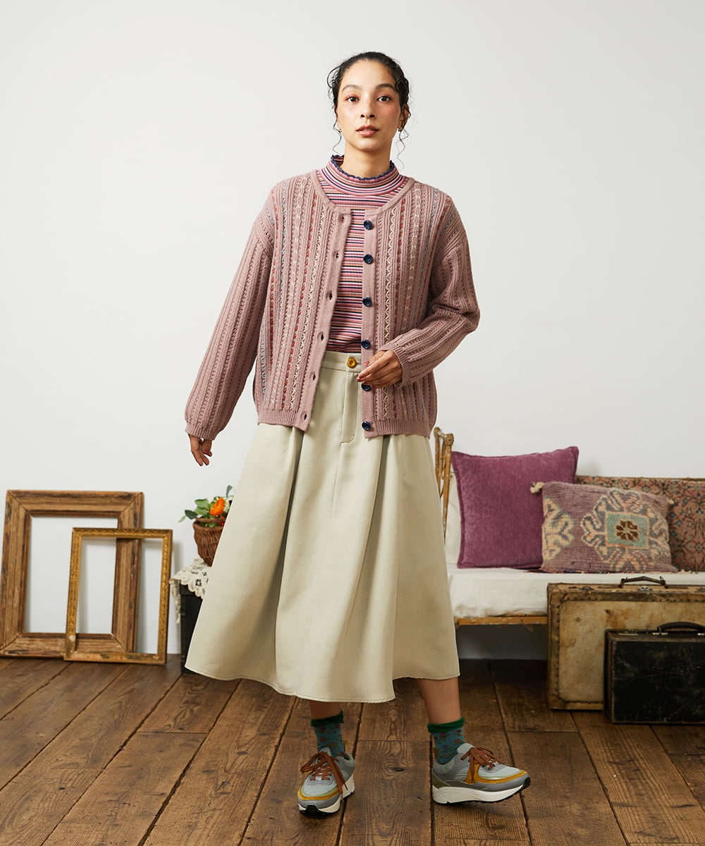 GJKCD31130 Jocomomola(ホコモモラ) Dentado ボーダーハイネックカットソー ピンク