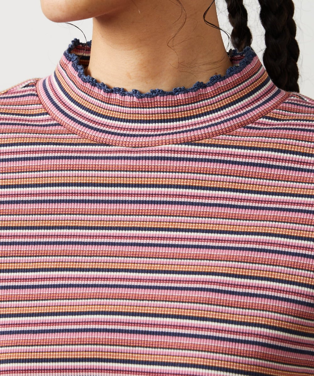 GJKCD31130 Jocomomola(ホコモモラ) Dentado ボーダーハイネックカットソー ピンク