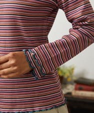 GJKCD31130 Jocomomola(ホコモモラ) Dentado ボーダーハイネックカットソー ピンク