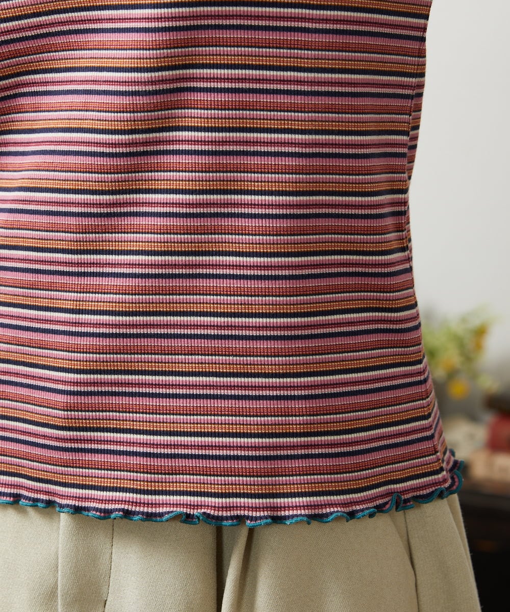 GJKCD31130 Jocomomola(ホコモモラ) Dentado ボーダーハイネックカットソー ピンク