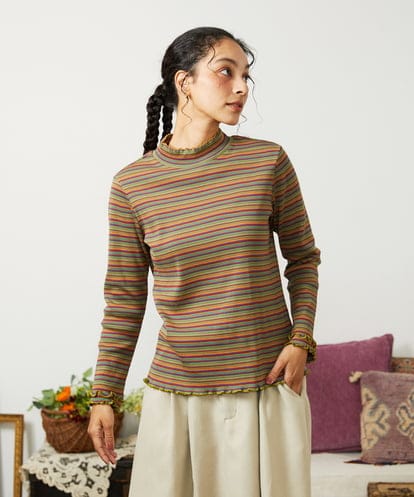 GJKCD31130 Jocomomola Dentado ボーダーハイネックカットソー