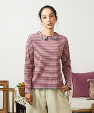 GJKCD32120 Jocomomola(ホコモモラ) Dentado ボーダー襟付きカットソー ピンク