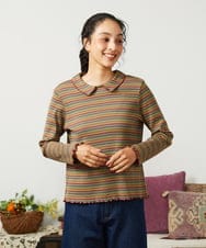 GJKCD32120 Jocomomola(ホコモモラ) Dentado ボーダー襟付きカットソー グリーン