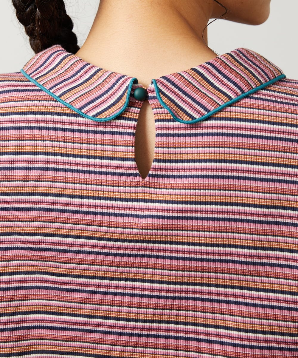 GJKCD32120 Jocomomola(ホコモモラ) Dentado ボーダー襟付きカットソー グリーン