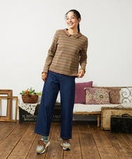 GJKCD32120 Jocomomola(ホコモモラ) Dentado ボーダー襟付きカットソー グリーン