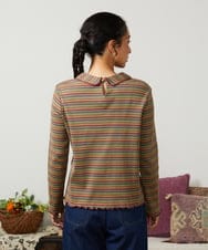 GJKCD32120 Jocomomola(ホコモモラ) Dentado ボーダー襟付きカットソー グリーン