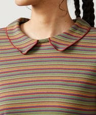 GJKCD32120 Jocomomola(ホコモモラ) Dentado ボーダー襟付きカットソー グリーン