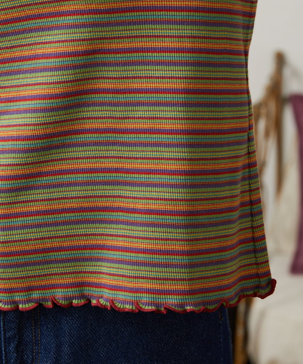 GJKCD32120 Jocomomola(ホコモモラ) Dentado ボーダー襟付きカットソー グリーン