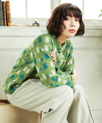 GJKCD33200 Jocomomola Molino ロールカラーダブルジャカード総柄カットソー