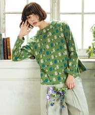 GJKCD33200 Jocomomola(ホコモモラ) Molino ロールカラーダブルジャカード総柄カットソー グリーン