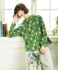 GJKCD33200 Jocomomola(ホコモモラ) Molino ロールカラーダブルジャカード総柄カットソー グリーン