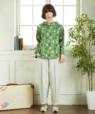 GJKCD33200 Jocomomola(ホコモモラ) Molino ロールカラーダブルジャカード総柄カットソー グリーン