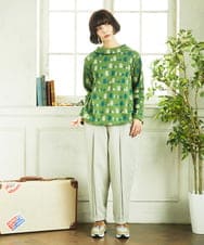 GJKCD33200 Jocomomola(ホコモモラ) Molino ロールカラーダブルジャカード総柄カットソー グリーン