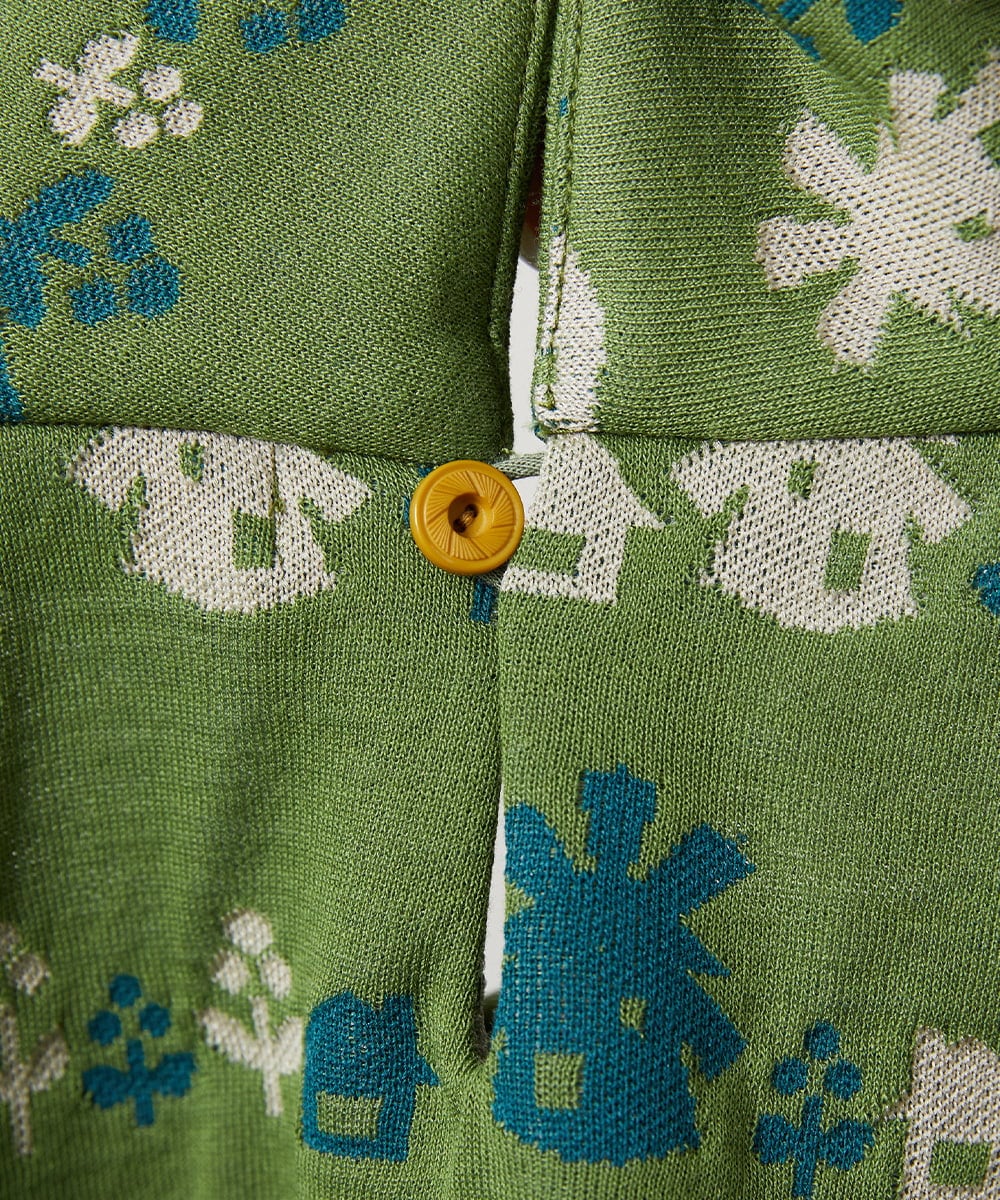 GJKCD33200 Jocomomola(ホコモモラ) Molino ロールカラーダブルジャカード総柄カットソー グリーン