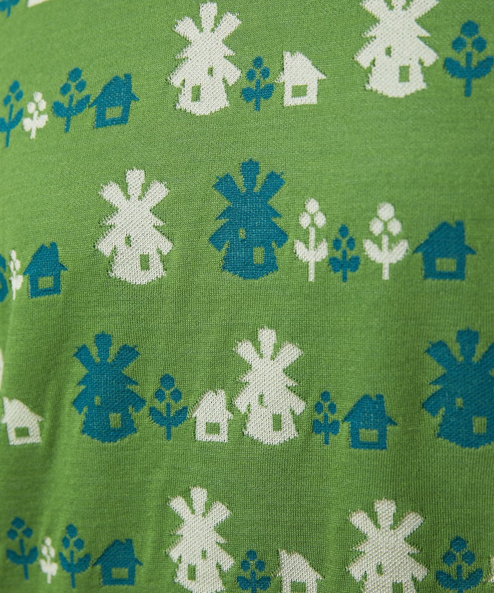 GJKCD33200 Jocomomola(ホコモモラ) Molino ロールカラーダブルジャカード総柄カットソー グリーン