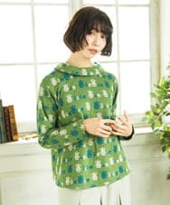 GJKCD33200 Jocomomola(ホコモモラ) Molino ロールカラーダブルジャカード総柄カットソー グリーン