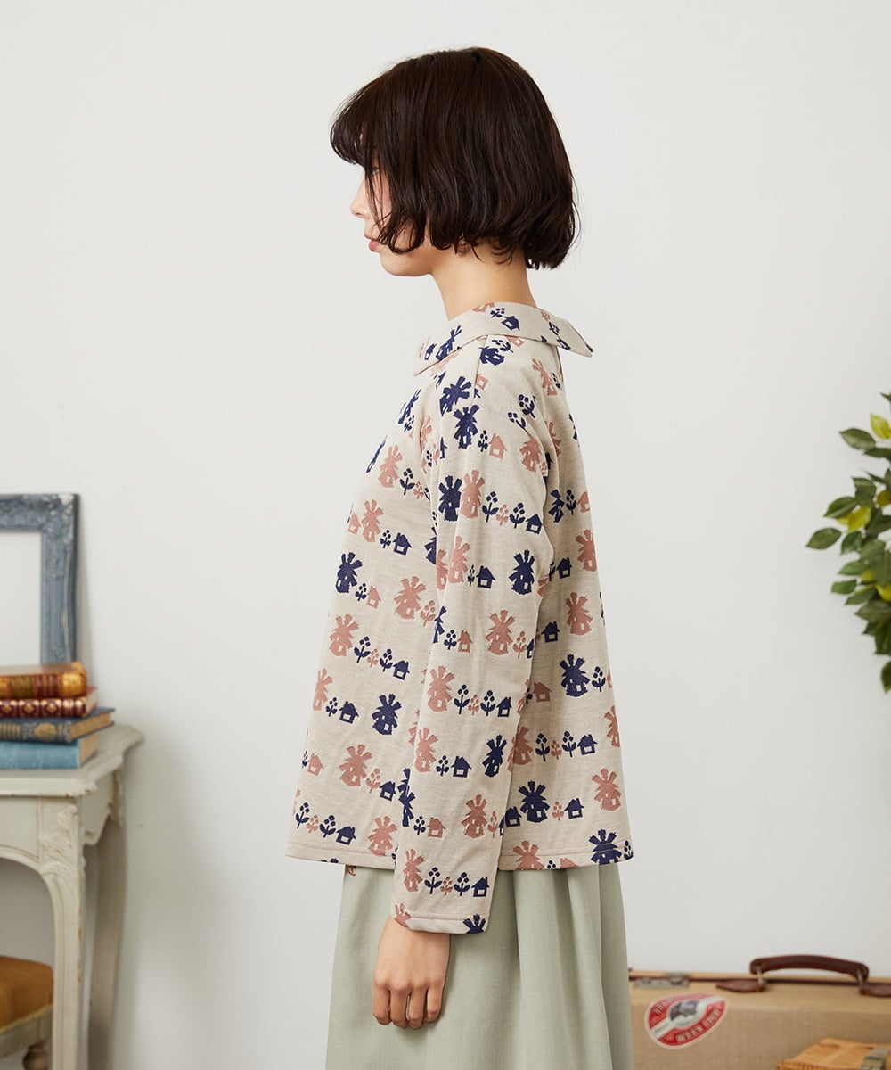 GJKCD33200 Jocomomola(ホコモモラ) Molino ロールカラーダブルジャカード総柄カットソー アイボリー