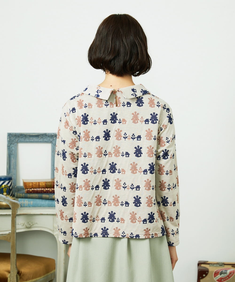 GJKCD33200 Jocomomola(ホコモモラ) Molino ロールカラーダブルジャカード総柄カットソー アイボリー