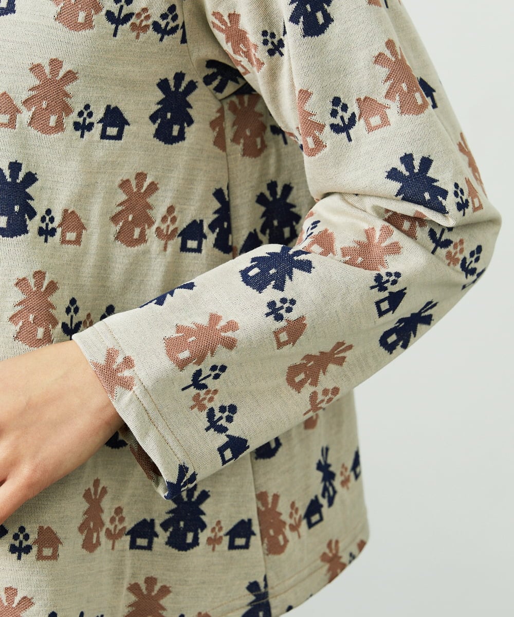 GJKCD33200 Jocomomola(ホコモモラ) Molino ロールカラーダブルジャカード総柄カットソー アイボリー