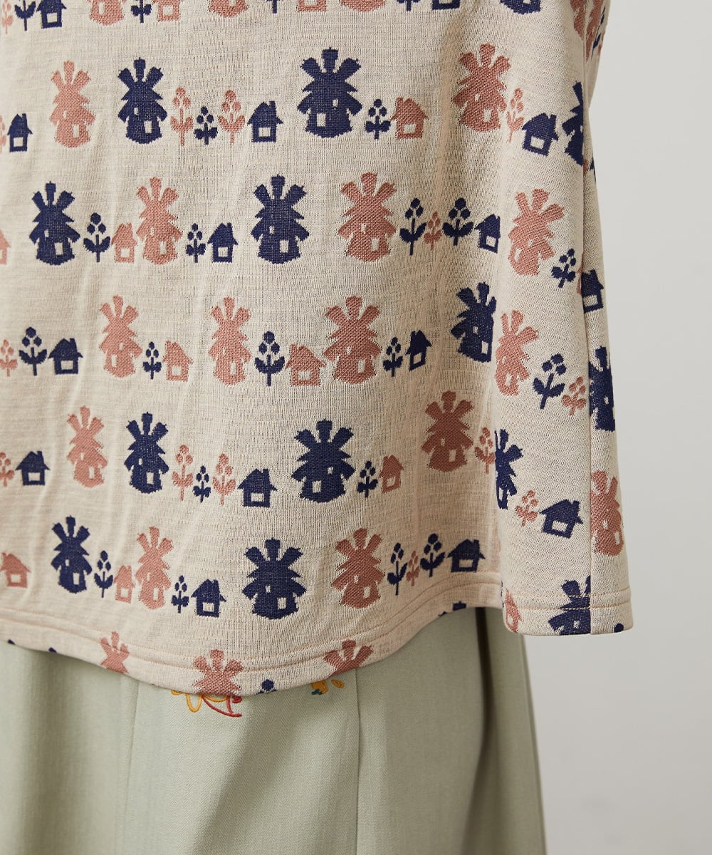 GJKCD33200 Jocomomola(ホコモモラ) Molino ロールカラーダブルジャカード総柄カットソー アイボリー