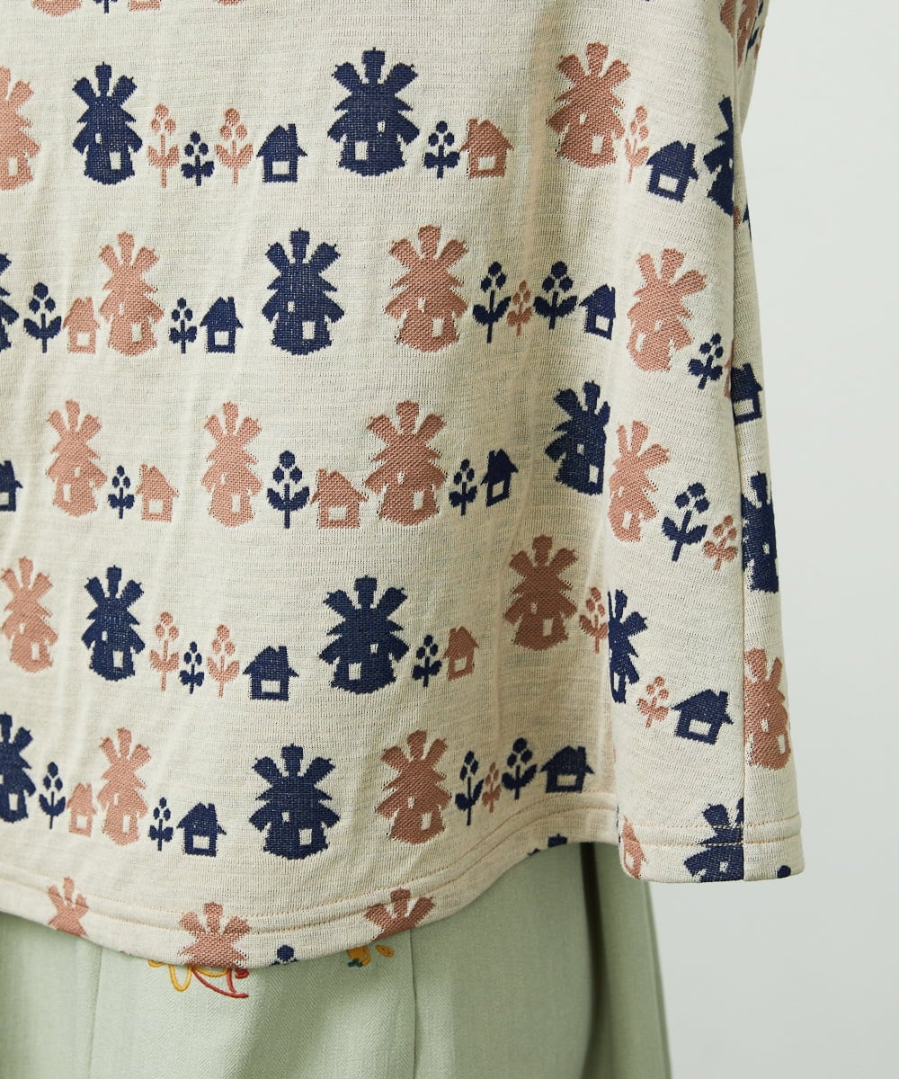 GJKCD33200 Jocomomola(ホコモモラ) Molino ロールカラーダブルジャカード総柄カットソー アイボリー