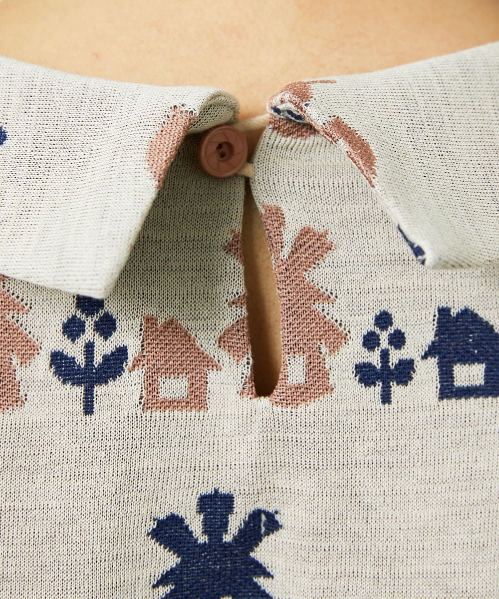 GJKCD33200 Jocomomola(ホコモモラ) Molino ロールカラーダブルジャカード総柄カットソー アイボリー