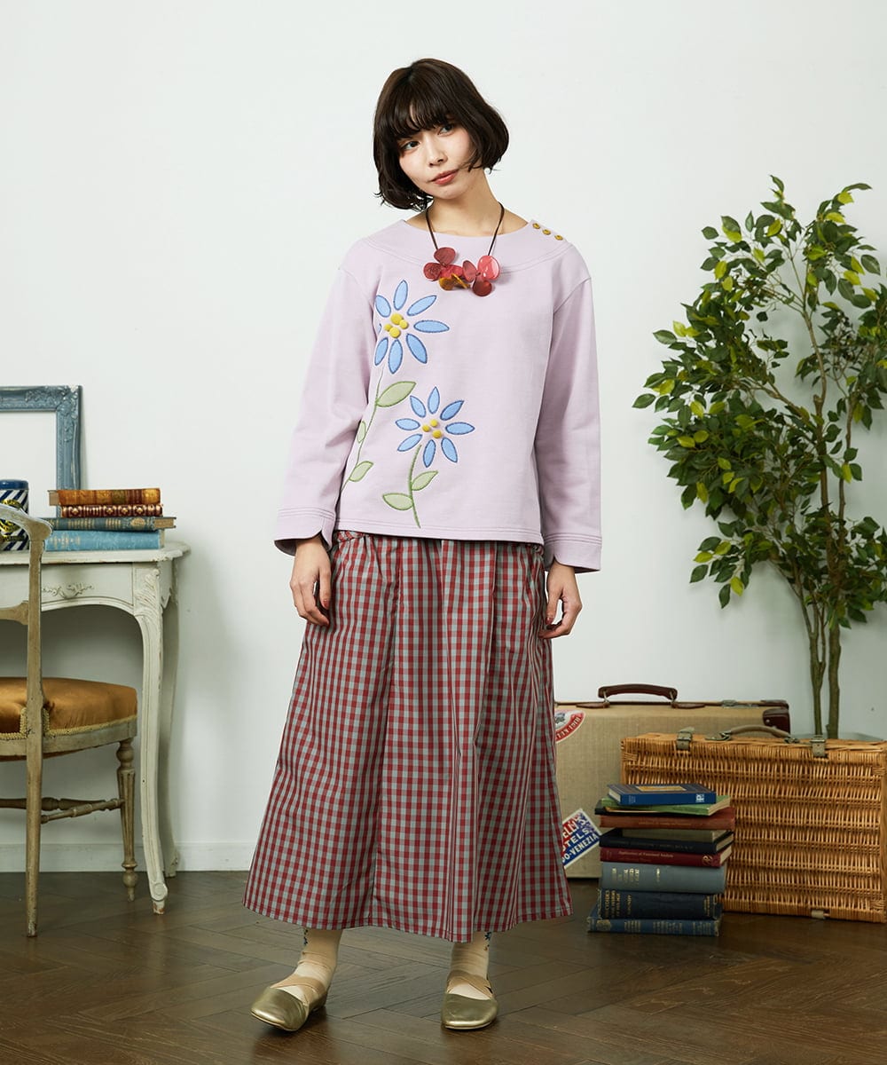 GJKDD01200 Jocomomola(ホコモモラ) Palominos flor フラワーアップリケカットソー ピンク