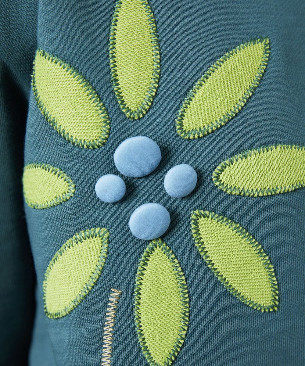 GJKDD01200 Jocomomola(ホコモモラ) Palominos flor フラワーアップリケカットソー ブルー