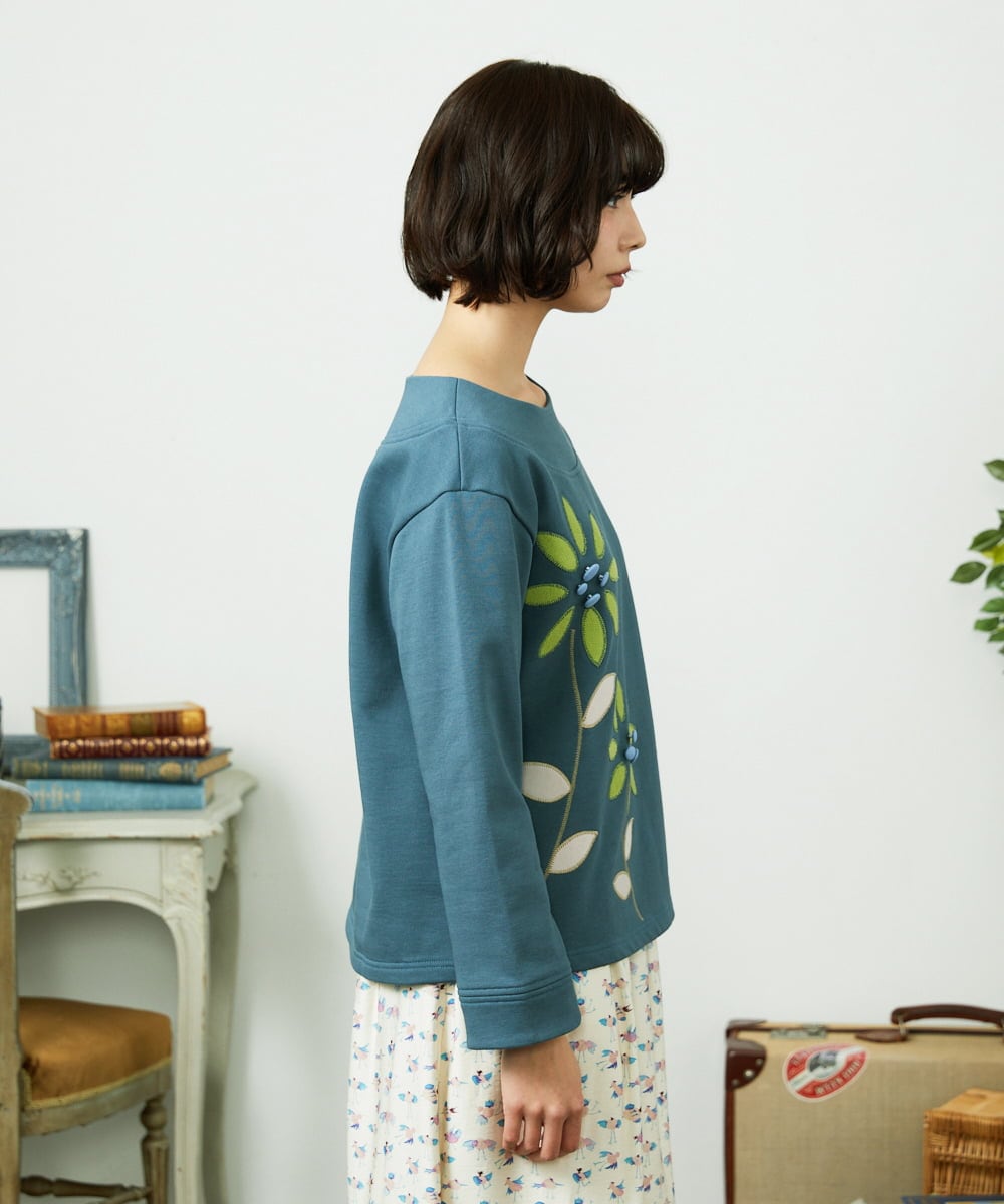 GJKDD01200 Jocomomola(ホコモモラ) Palominos flor フラワーアップリケカットソー ブルー