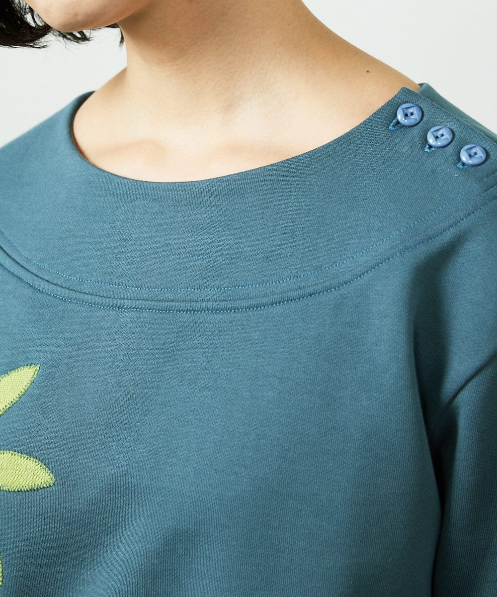 GJKDD01200 Jocomomola(ホコモモラ) Palominos flor フラワーアップリケカットソー ブルー